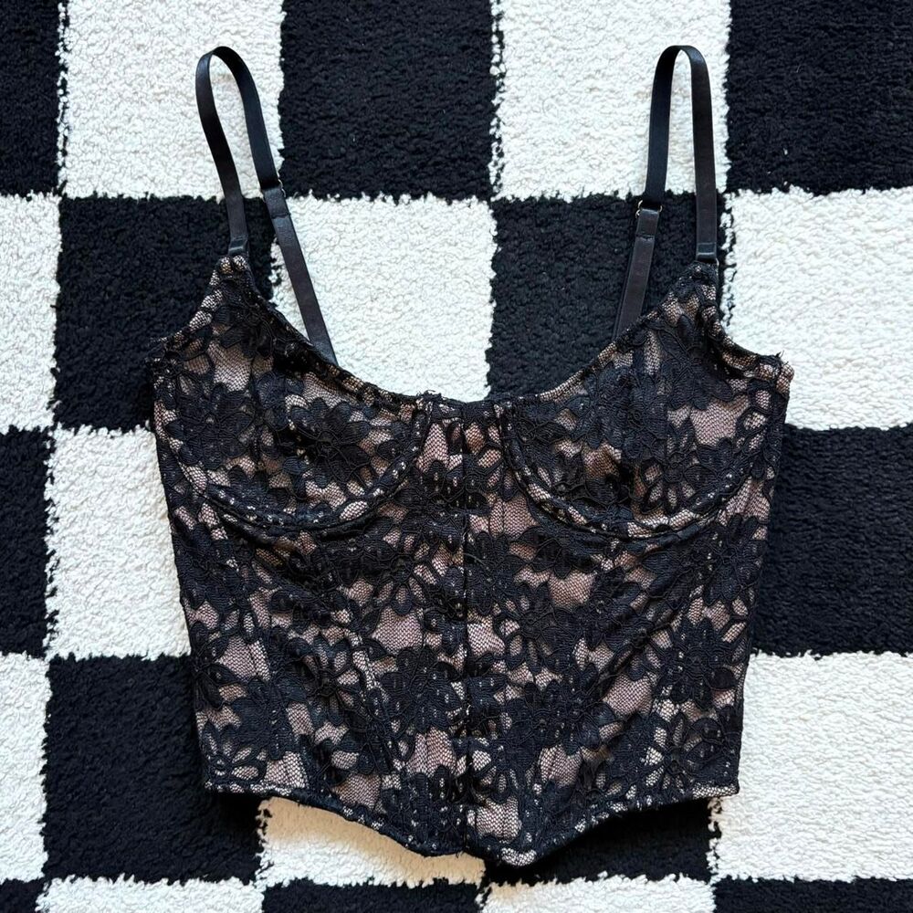 White Fox Ordinary Life Black Lace Bustier Corset Top XS